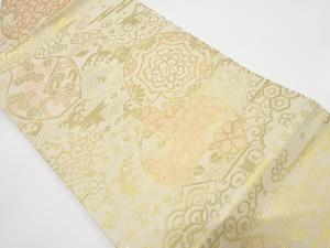 地紙に壺・荒波・花模様織り出し 名古屋帯